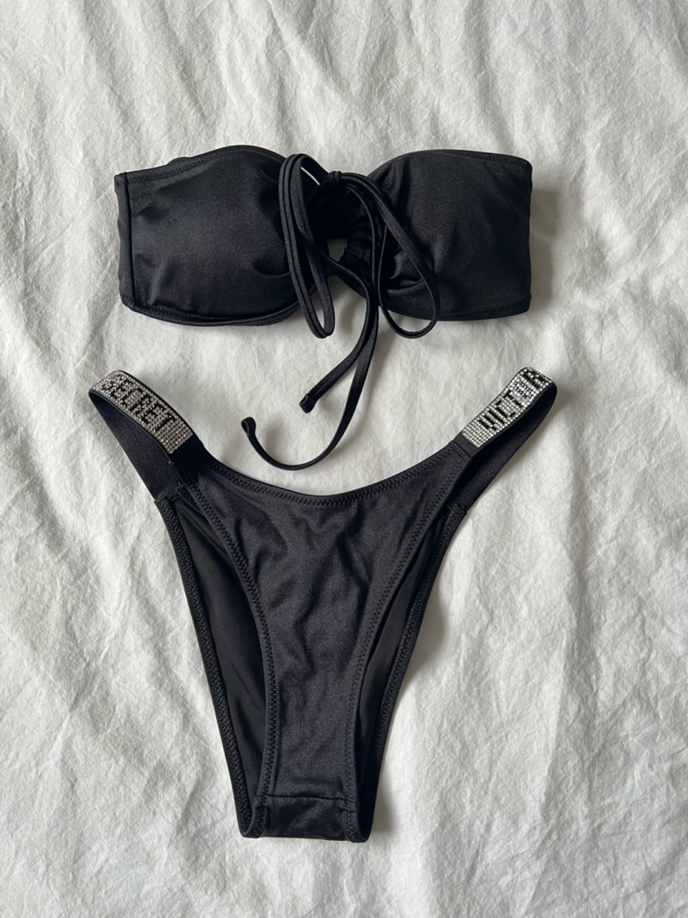 Victoria Secret Black Women's Bandeau Rhinestone Bikini